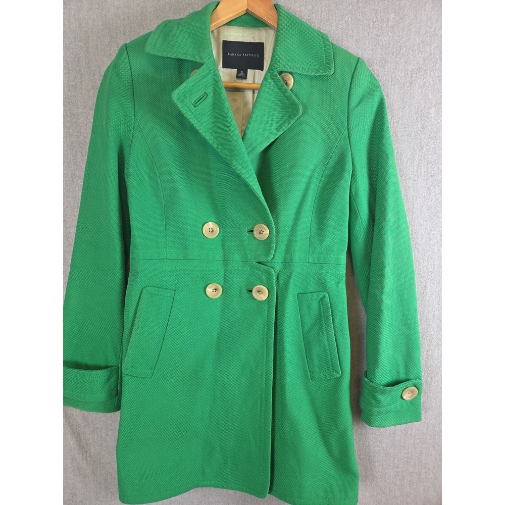 BANANA REPUBLIC S Jacket Vintage 2004 Kelly Green Double Breasted Pea Coat Lined